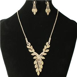 Rhinestones Drop Leaves Necklace Set