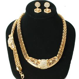 Chain Stones Geometric 3 Pcs Necklace Set