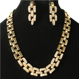 Metal Chain Stones Necklace Set