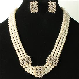 Pearls Layereds Stones Necklace Set