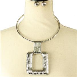 Metal Drop Square Choker Necklace Set