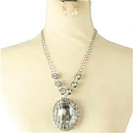 Chain Oval Crystal Necklace Set