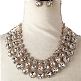 3 Row Stone Evening Necklace Set