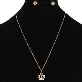 Stainless Steel Pendant Crown Necklace Set