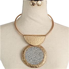 Metal Round Choker Necklace Set