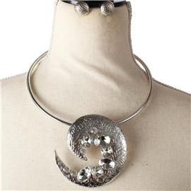 Metal Stones Swirl ChokerNecklace Set