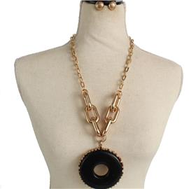 Oval Chain Drop Long Necklace Set