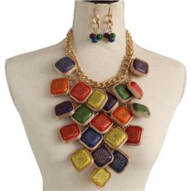 Fashion Chunky Square Necklaace Set