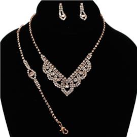 JR Rhinestones Leaves 3 Pcs Necklace Set