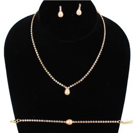 Rhinestone JR Pearl 3PCS Necklace Set