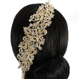 Crystal Metal Leaves Long Hair Comb