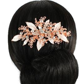 Metal Crystal Leaf Hair Comb