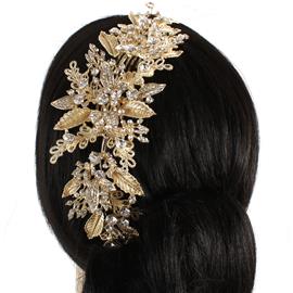 Crystal Metal Leaf Long Hair Comb