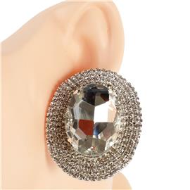 Rhinestone Oval Clip on Earrimg