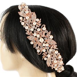 Metal Crystal Pearl Leaf Hair Comb