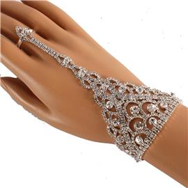 Rhinestones Round Bracelet With Ring / Handchain