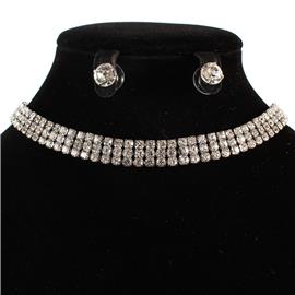 Rhinestone Choker Necklace Set